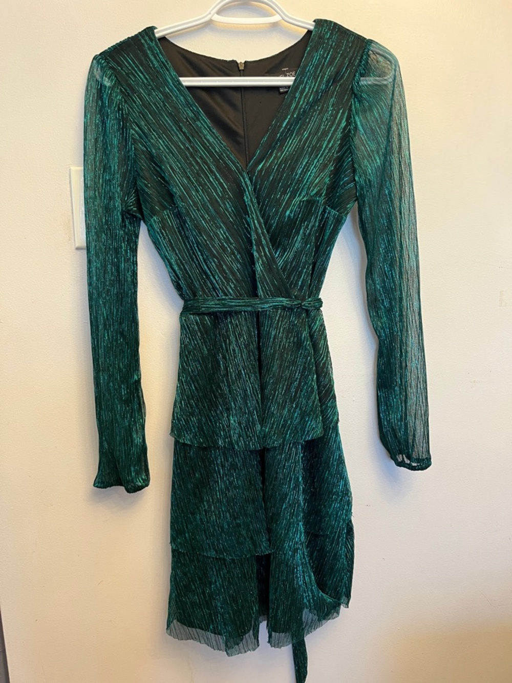 Rachel Zoe Teal Metallic Textured Wrap Dress